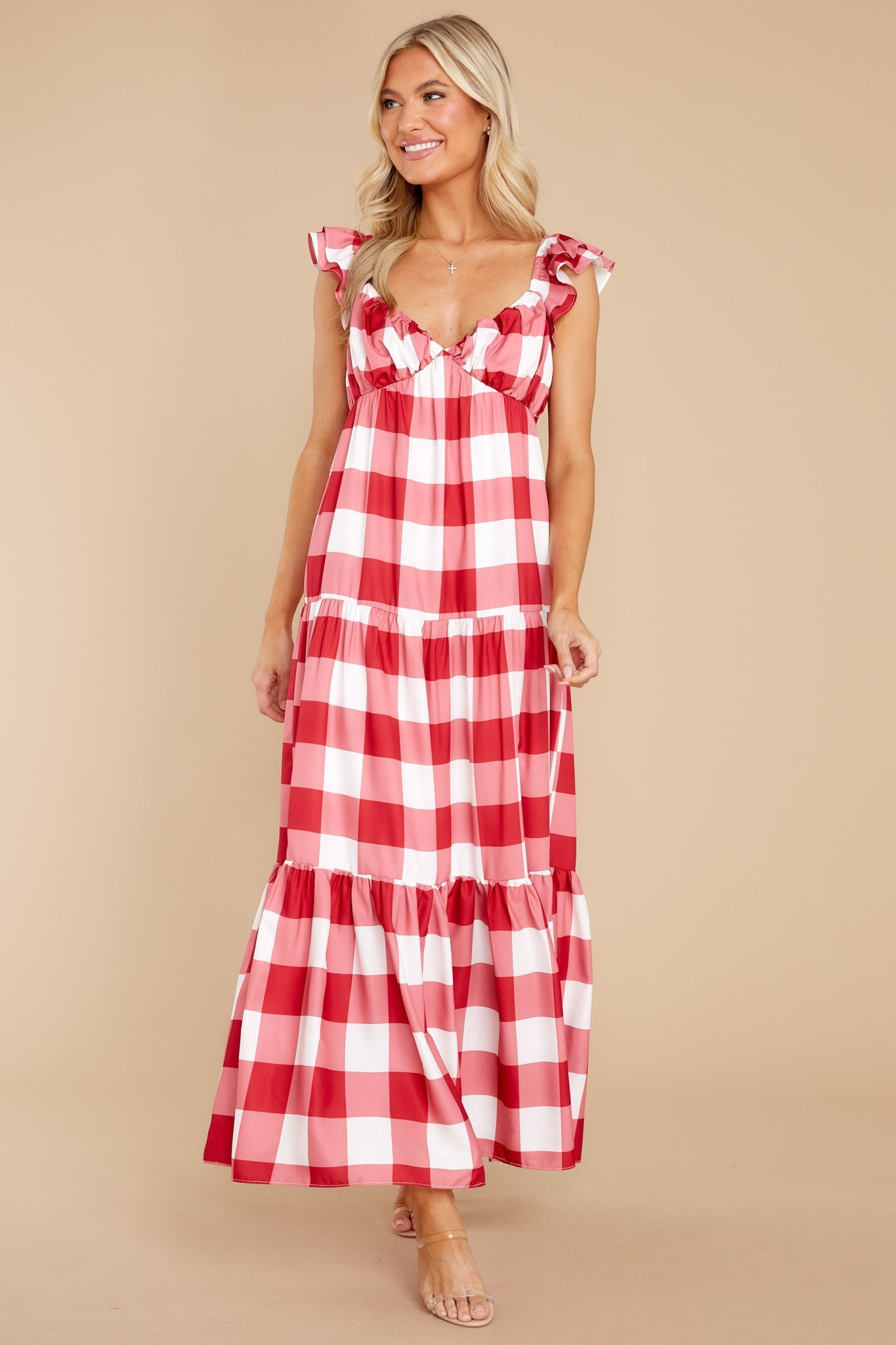 I Picnic You Red Gingham Midi Dress | Red Dress 