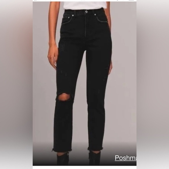 Abercrombie & Fitch Jeans The Mom High Rise in Black with Distressing | Poshmark