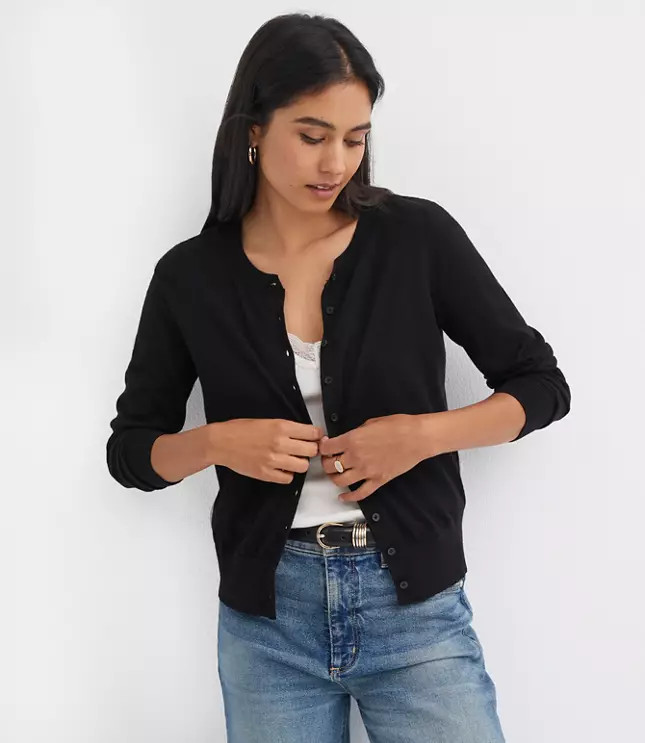 Modern Crew Neck Cardigan | LOFT