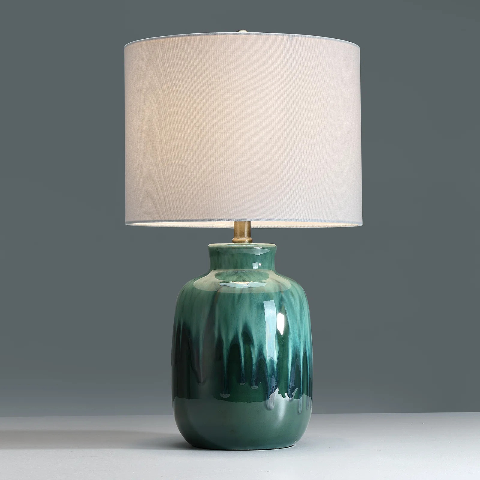 Green Ceramic Table Lamp With White Drum Shade | Wayfair North America