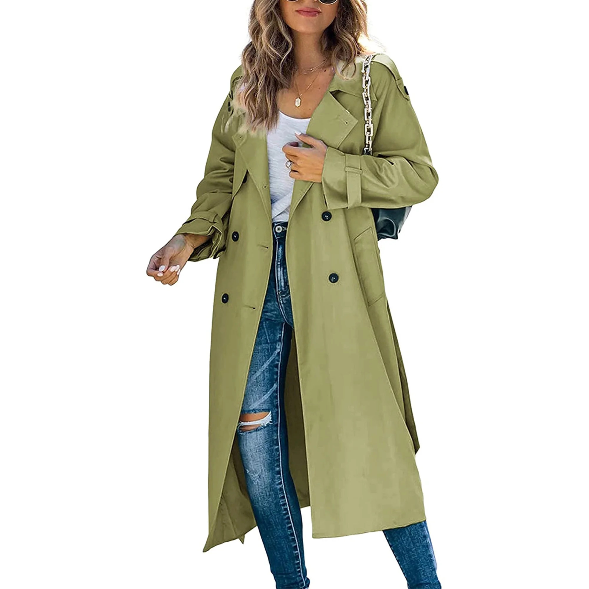 Canrulo Women's Waterproof Double-Breasted Trench Coat Classic Lapel Overcoat Slim Outerwear Coat... | Walmart (US)