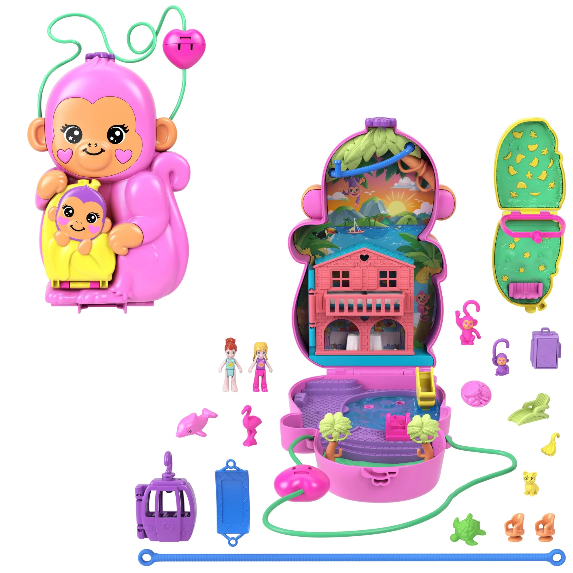 Polly Pocket Momma Monkey & Baby Playset with 2 Micro Dolls, Pets & 13 Accessories, 2-in-1 Purse ... | Walmart (US)