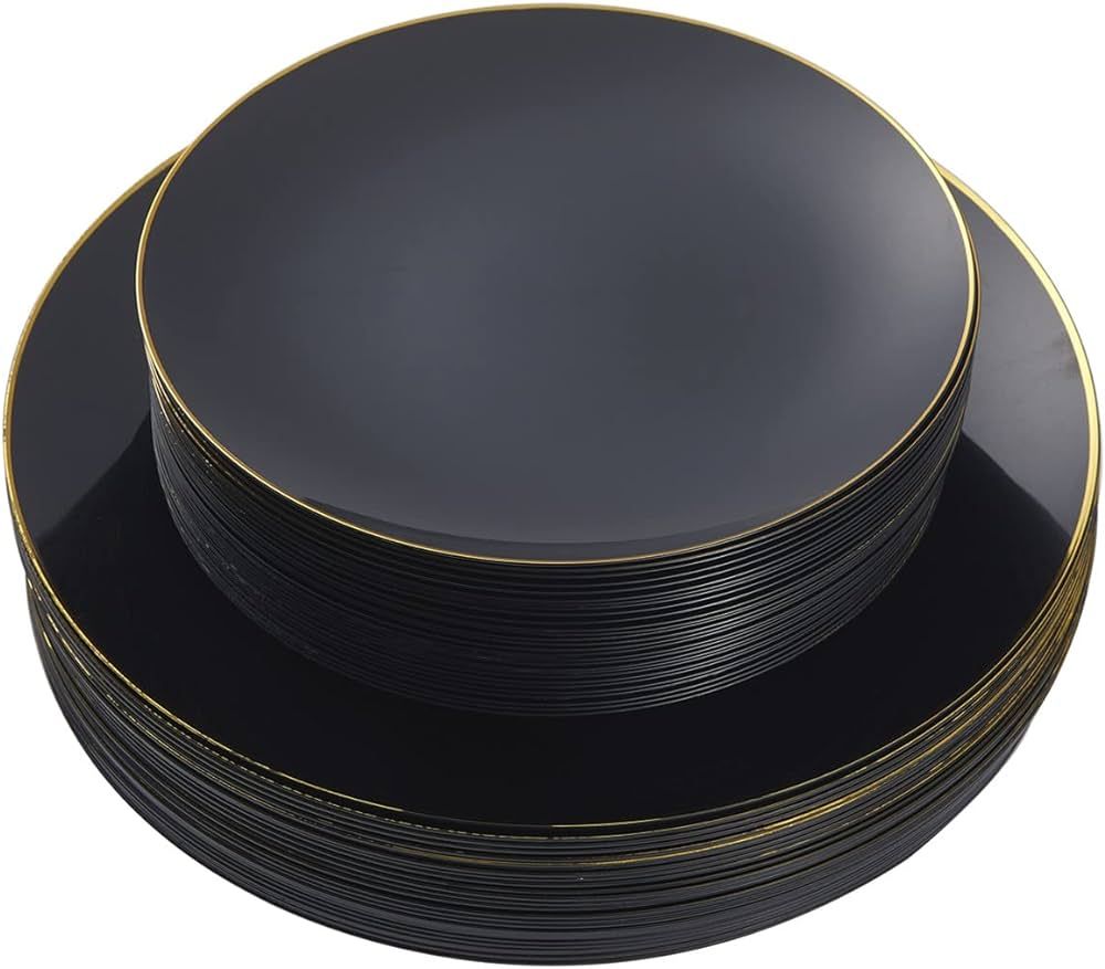 N9R 60pcs Black Plastic Plates with Gold Rim -Disposable Plates - 30pcs Dinner Plates 10 Inch and... | Amazon (US)