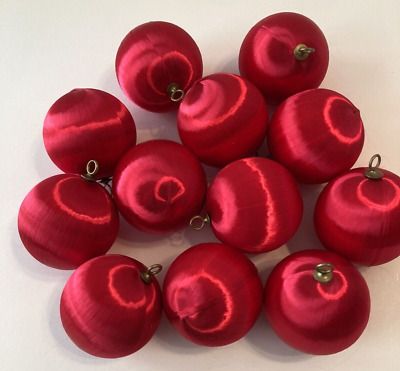 Lot of 12 Vintage Red Satin Christmas Ornaments ~ 2.25&#034; Diameter  | eBay | eBay US