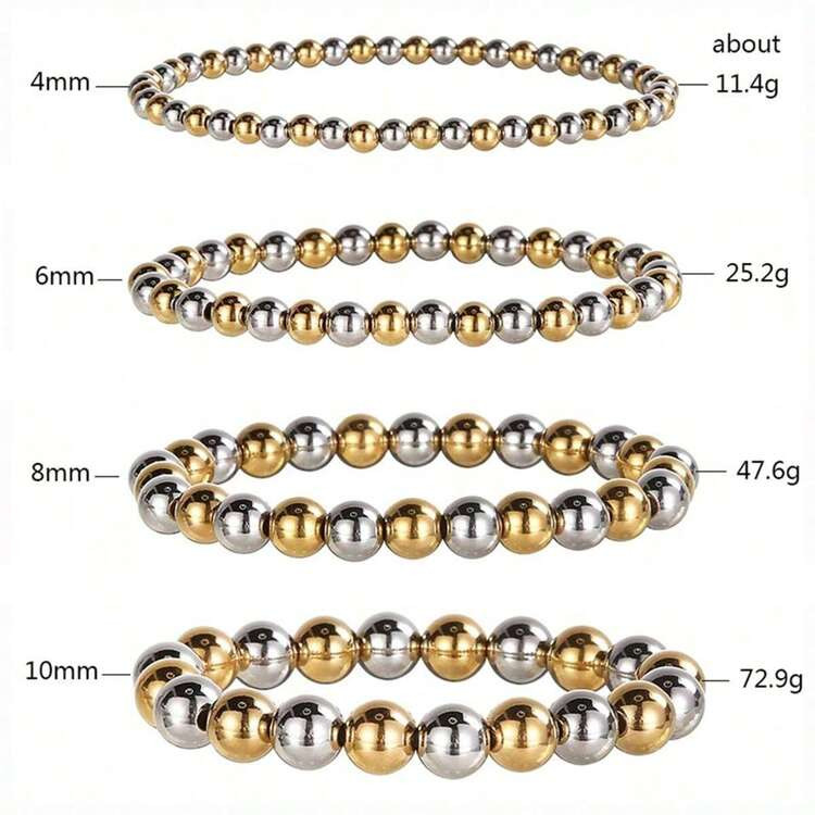 1pc Women's Metal Waterproof Stainless Steel Elastic Rope Bracelet, Smooth Beads Two-tone Multico... | SHEIN