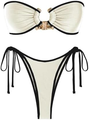 ZAFUL Bikini Sets for Women Strapless Top Sexy High Cut Bathing Suit Bandeau Two Piece Swimsuit S... | Amazon (US)