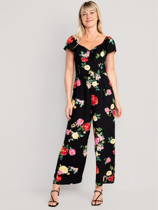 Fit &amp; Flare Flutter-Sleeve Jumpsuit for Women | Old Navy (US)