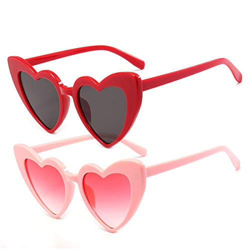 Dollger Red Heart Sunglasses for Women Retro Lover Eyeglasses Vintage Festival Rave Fun Heart Glasses Swift Outfit Cat Eye Party RED PINK | Amazon (US)