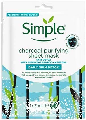 Simple Face Mask, Daily Skin Detox Charcoal Face Mask, Purifying , Korean Face Mask, Sheet Mask (... | Amazon (UK)