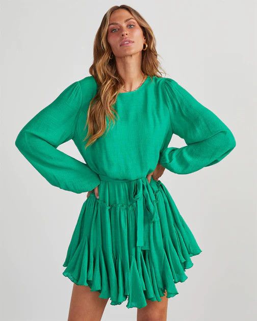 PIPPIN TIE WAIST MINI DRESS - GREEN | VICI Collection