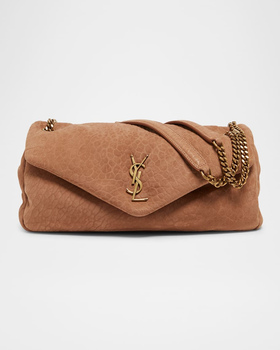 Saint Laurent Calypso Medium YSL Shoulder Bag in Grained Nubuck Leather | Neiman Marcus