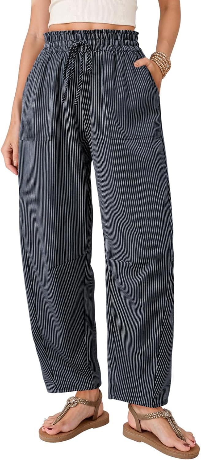 Dokotoo Women's Barrel Striped Casual Pants Wide Leg with Pockets 2026 | Amazon (US)