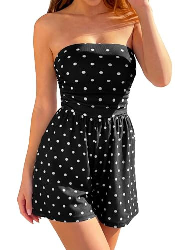 BTFBM Rompers For Women 2026 Summer Strapless Printed Tube Boho Wide Leg Beach Short Jumpsuit Spr... | Amazon (US)