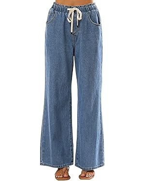 Yeokou Women Wide Leg Jeans Casual Loose Fit High Elastic Waist Denim Pants with Pockets | Amazon (US)