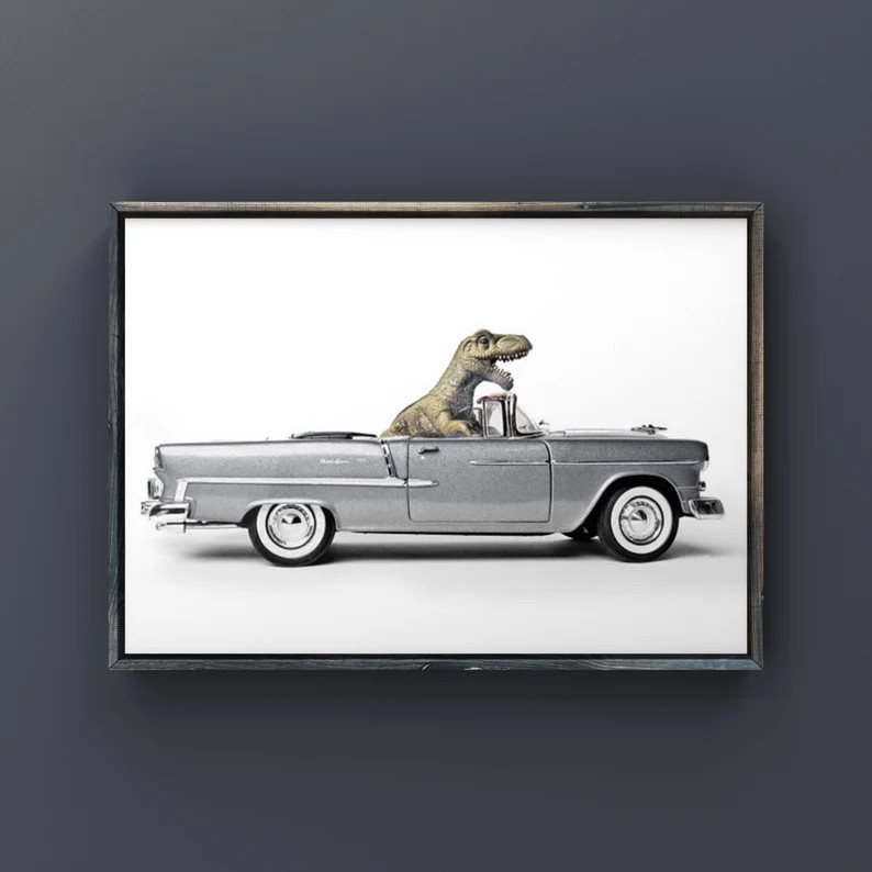 Tyrannosaurus Driving 55  Chevy Bel Air convertible, Photo Print, Boys Room Decor, Dinosaur Art, ... | Etsy (US)