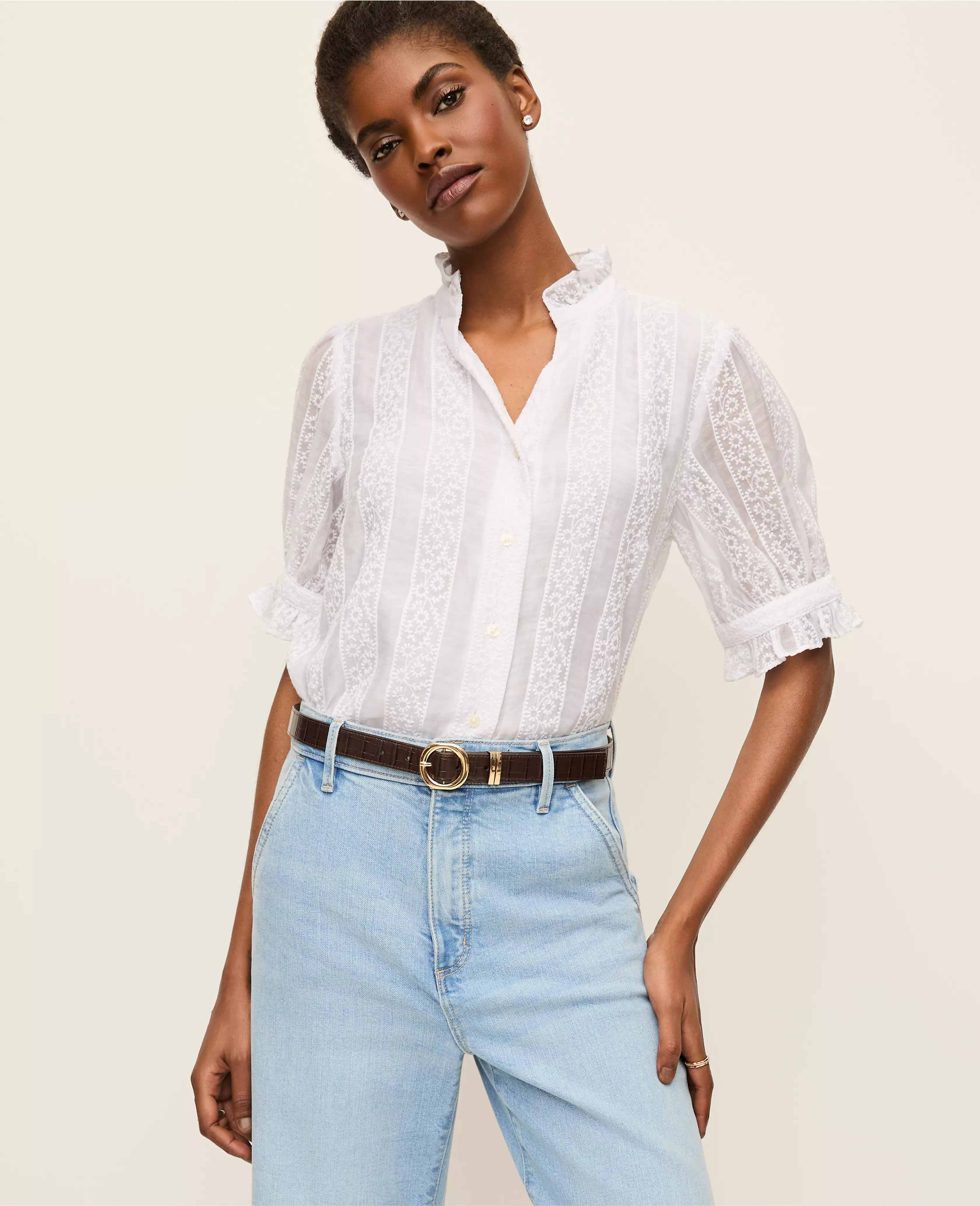 Eyelet Ruffle Collar Shirt | Ann Taylor