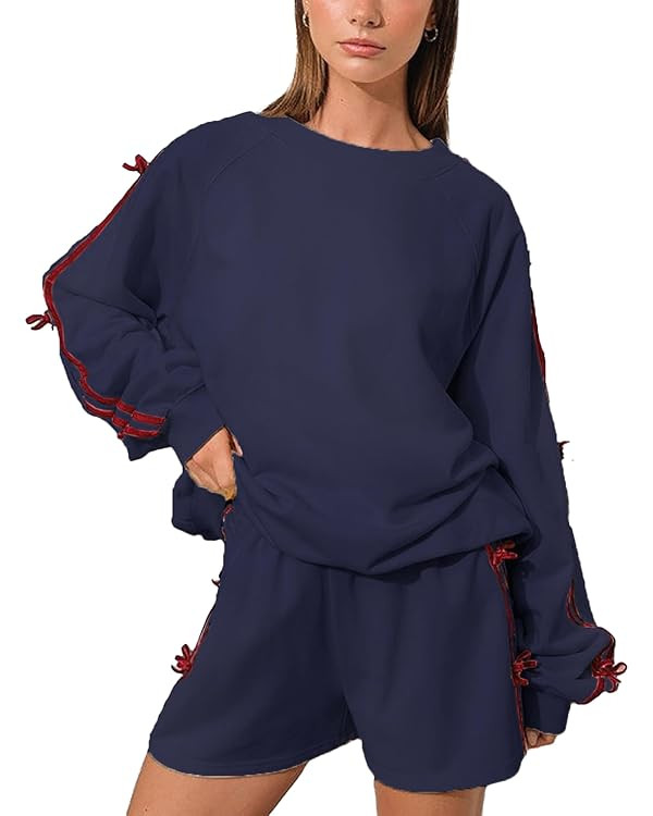 D-Sun Women's Velvet Bow Sweatshirt Long Sleeve Crew Neck Pullover Sweatshirt Loose Y2K Vintage K... | Amazon (US)