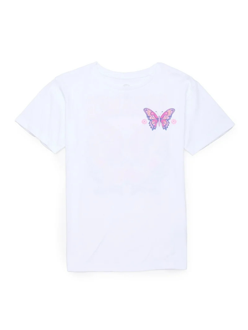 Wonder Nation Girls Butterfly Short Sleeve Graphic T-Shirt, Sizes 4-18 - Walmart.com | Walmart (US)