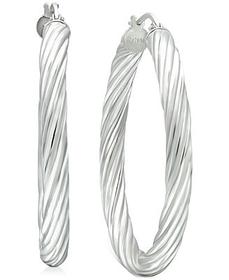 Medium Twisted Tube Hoop Earrings in Sterling Silver, 1.57" | Macy's