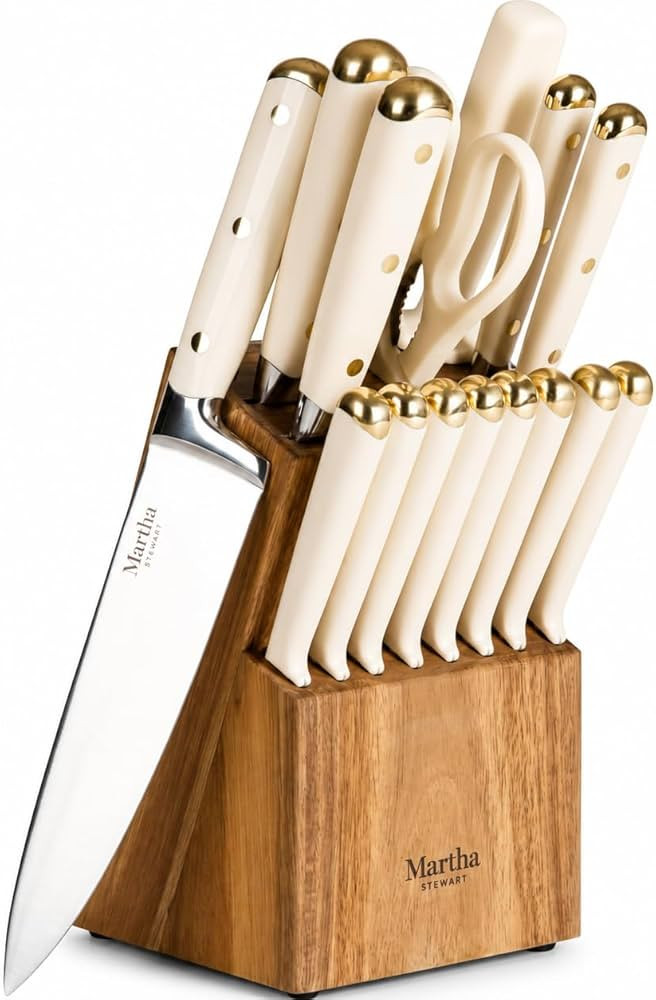 Martha Stewart Knife Block Set 16-Piece - Lockton High Carbon Stainless Steel Forged Full Tang Ch... | Amazon (US)