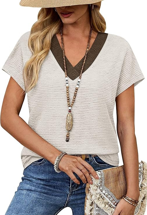 WIHOLL Summer Tops for Women 2026 Dressy Casual Short Sleeve Shirts Business Casual T Shirts Beac... | Amazon (US)