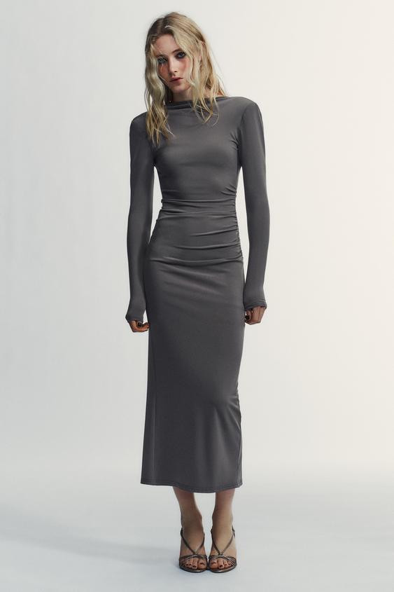 DRAPED SHOULDER PAD MIDI DRESS | Zara US