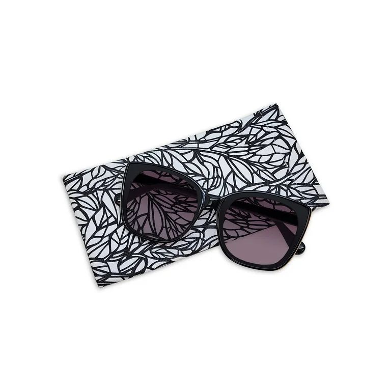 Time and Tru Women's Yumi Black Plastic Cat Eye Sunglasses with Smoke Tinted Lenses and Black and... | Walmart (US)