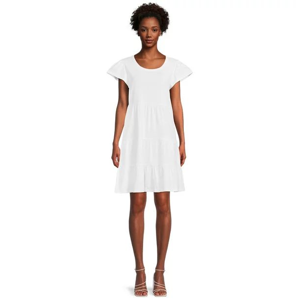 Time and Tru Women's Short Sleeve Tiered Knit Dress | Walmart (US)