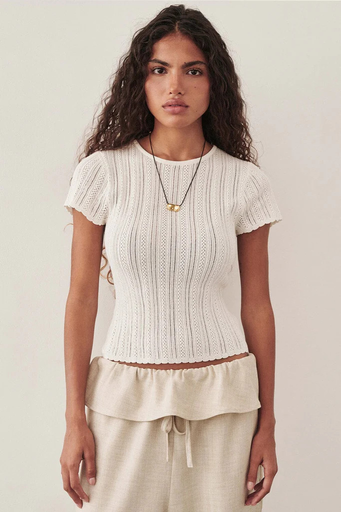 ELENA WHITE POINTELLE KNIT BABY TEE | DISSH
