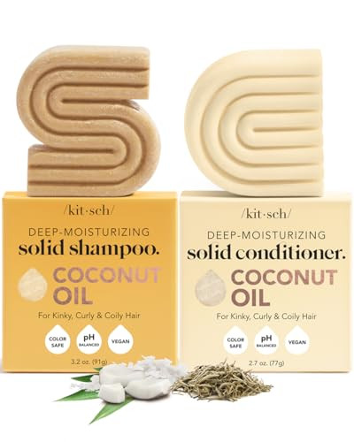Kitsch Deep Moisturizing Coconut Oil Shampoo and Conditioner Set for Dry Damaged Hair, Hydrating & Nourishing Solid Bar for Kinky, Curly & Coily Hair, Color Treated Hair Safe, Sulfate & Paraben-free | Amazon (US)