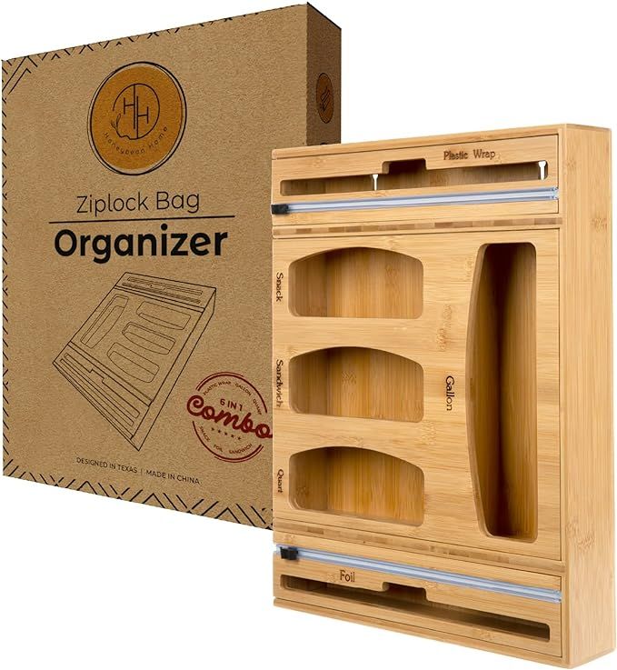 6-in-1 Slim Profile Bamboo Ziplock Bag Organizer for Drawer or Wall | Amazon (US)