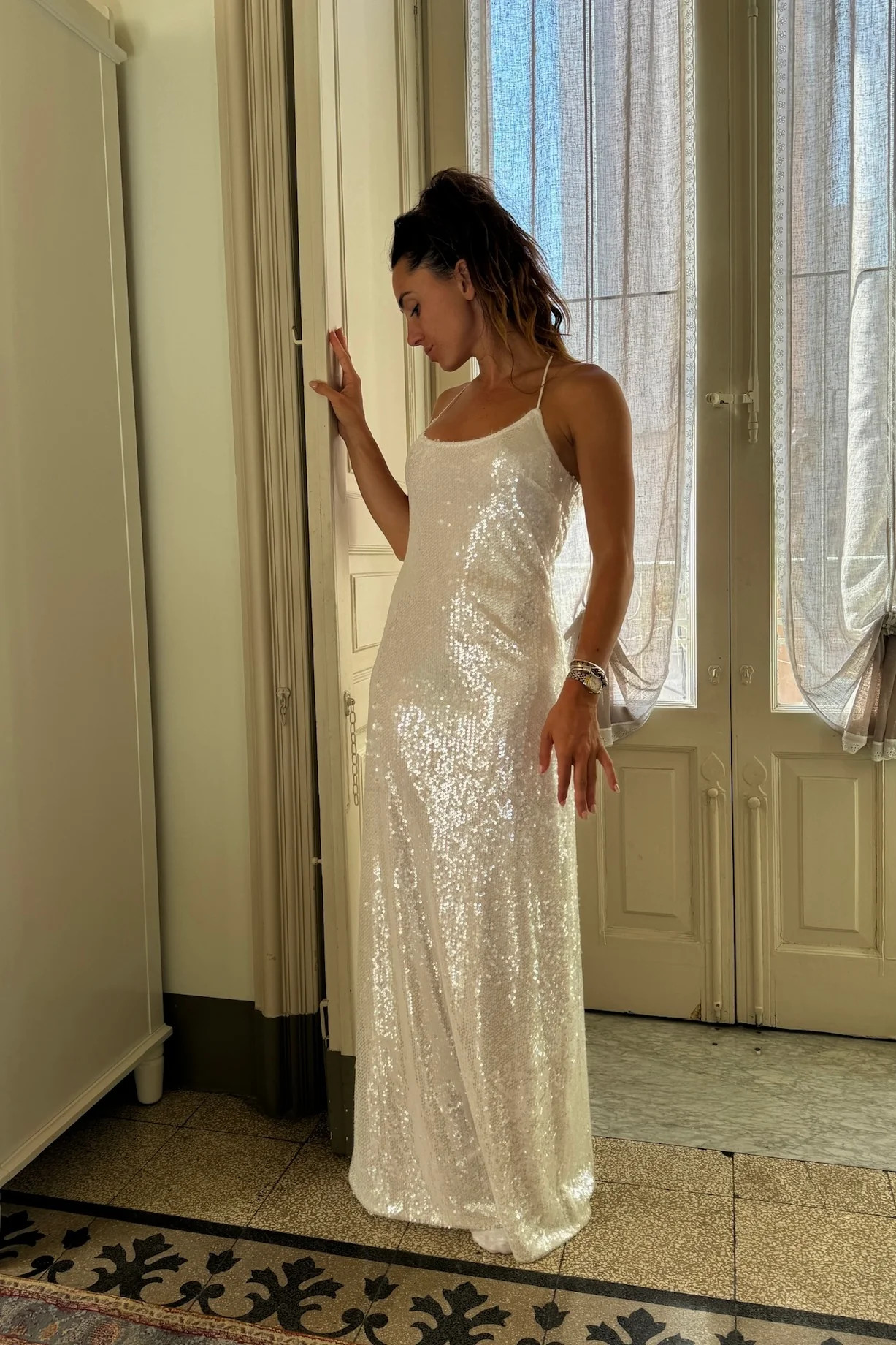 Gardenia White Sequin Maxi Dress | 12th Tribe