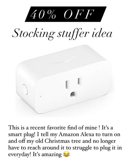 Stocking stuffer idea! Amazon Alexa smart plug! Love this thing! 40% off! 



#LTKGiftGuide #LTKSeasonal #LTKCyberWeek