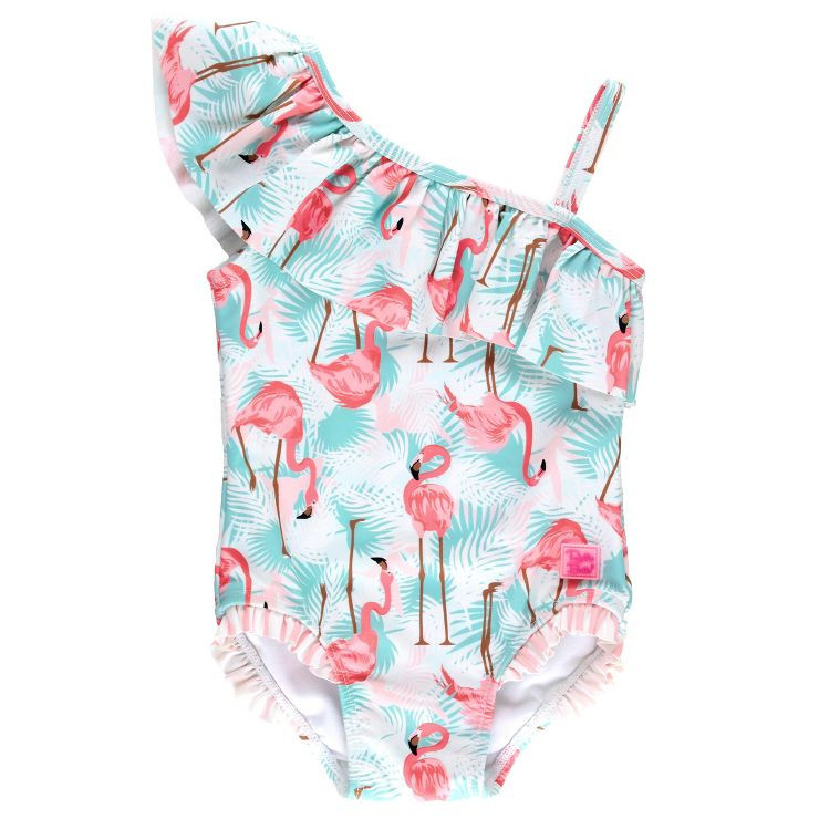 RuffleButts Vibrant Flamingo One Shoulder Ruffle One Piece | Target