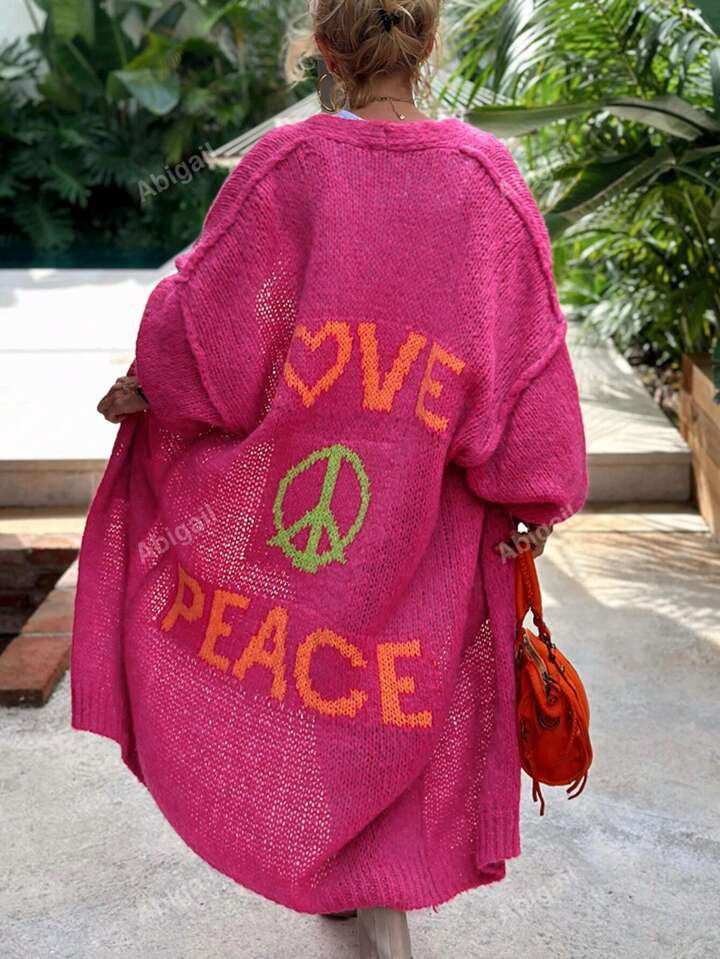 Hot Sale Fashionable Plus Size Women's Back Printed Mid-Length Cardigan Sweater | SHEIN USA | SHEIN