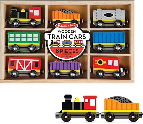 Melissa & Doug Wooden Train Cars (8 pcs) - Magnetic Train, Wooden Train Toys, Train Sets For Todd... | Amazon (US)