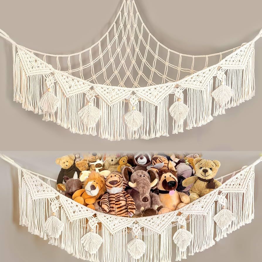 Stuffed Animal Net or Hammock Macrame Large Corner Netting Toy Storage with Boho Tassels, Handmad... | Amazon (US)