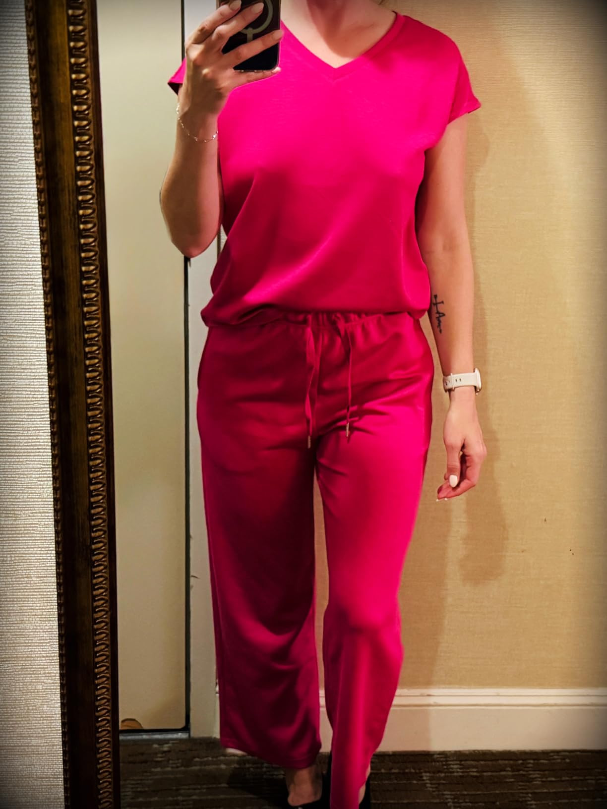 Saloogoe Two Piece Sets for Women Summer Outfits Lounge Sets V Neck Tops Wide Leg Pants Woman Vac... | Amazon (US)