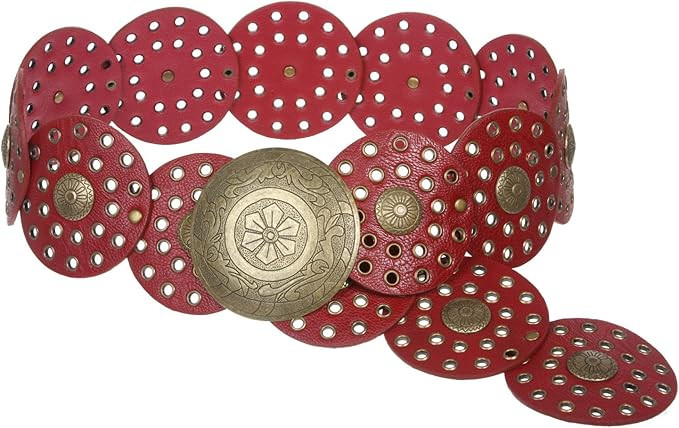 3 1/2" (90 mm) Wide Ladies Wide Boho Disc Concho Leather Belt | Amazon (US)