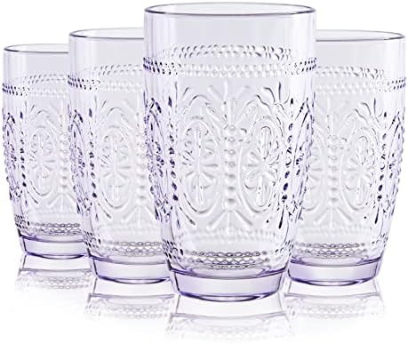 CREATIVELAND Colored Vintage Drinking Glasses Set of 4, 15.5 oz Romantic Embossed Water Glasses, ... | Amazon (US)