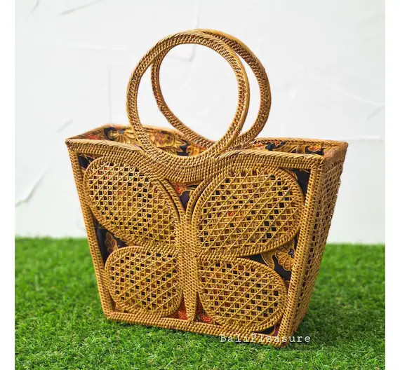 Butterfly Rattan Bag  Bali Bag  Straw Bag  Handwoven Top | Etsy | Etsy (US)