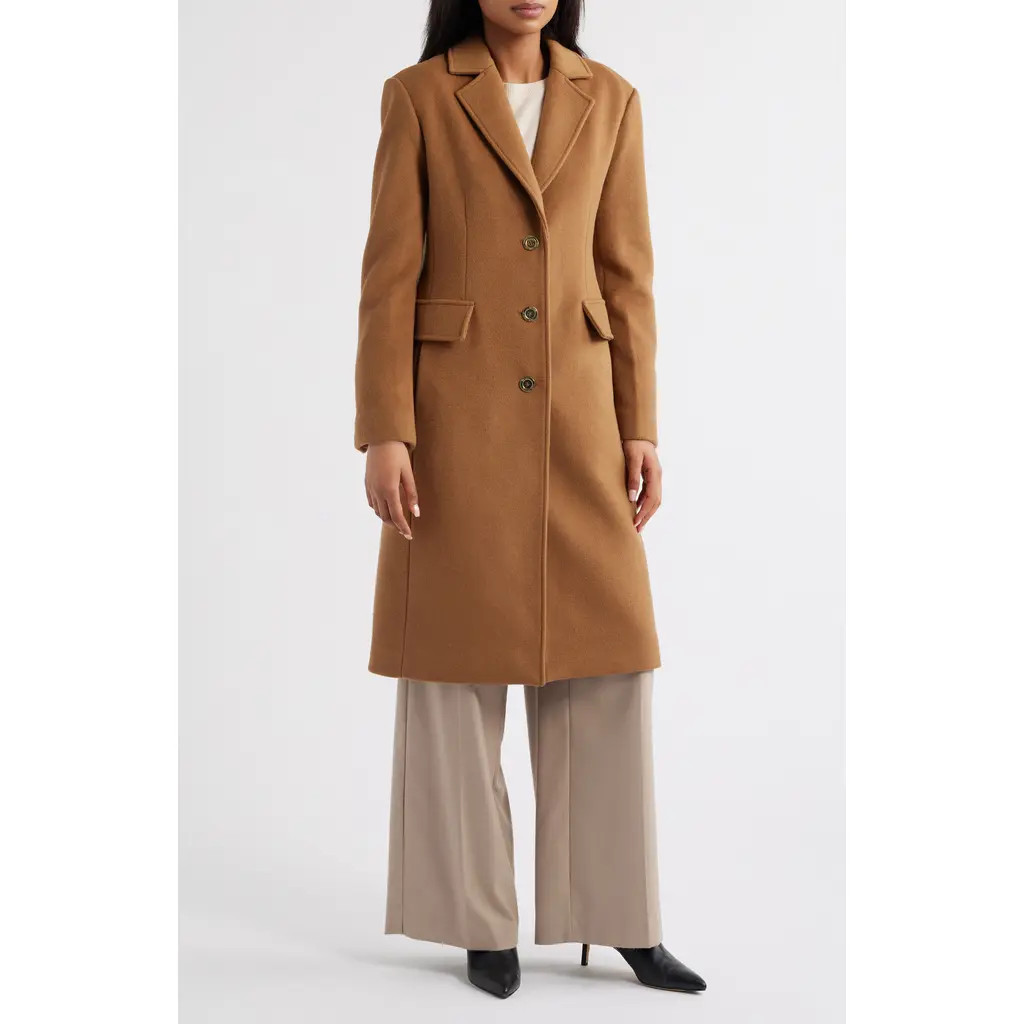 Michael Kors Fitted Longline Coat in Dark Camel at Nordstrom, Size X-Small | Nordstrom