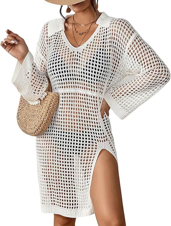 Bsubseach Sexy Cover Ups for Swimwear Women Crochet Dress Summer Long Sleeve Beach Coverups Knit ... | Amazon (US)