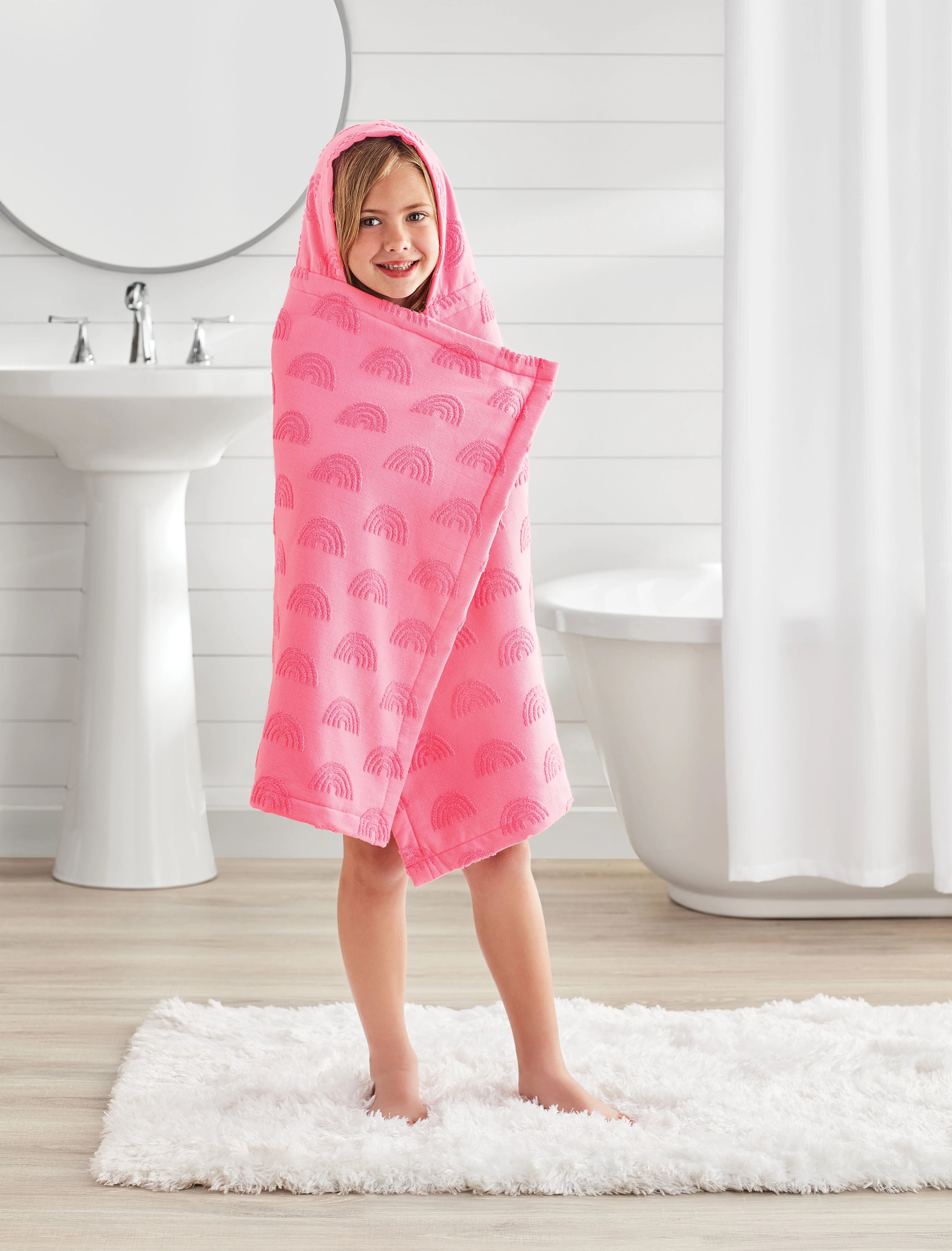 Your Zone Rainbow Cotton Hooded Towel with Hand Pockets, Ages 4-6, Great for Kids after Bath, Bea... | Walmart (US)