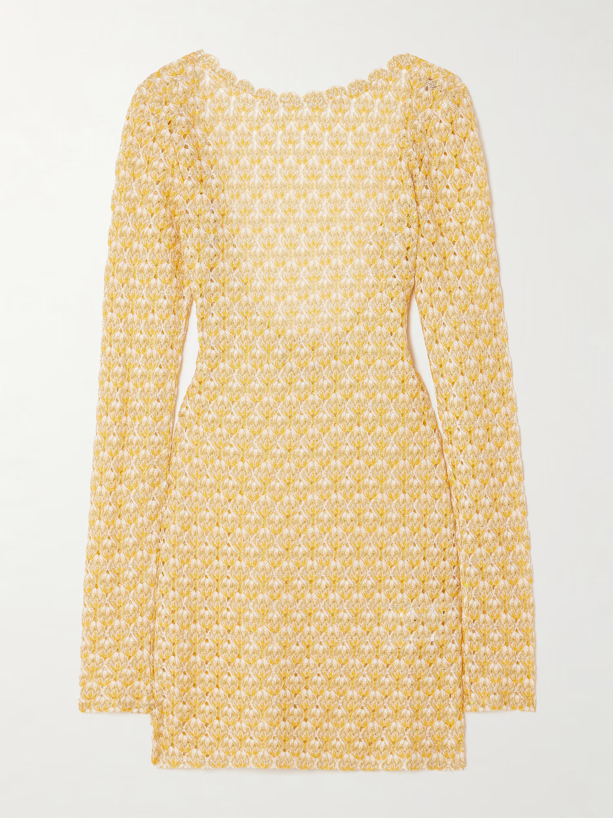 Scalloped metallic crochet-knit mini dress | NET-A-PORTER (US)