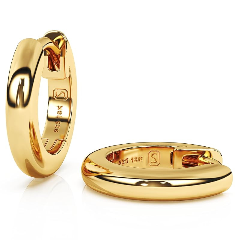 Sustainable Jewelry By SAKAR | 18k Gold Plated | 925 Sterling Silver - 18k Gold Huggie Hoop Earri... | Amazon (US)