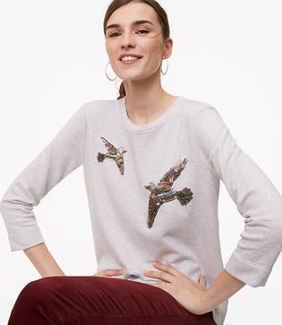 LOFT Petite Beaded Bird Sweatshirt | LOFT