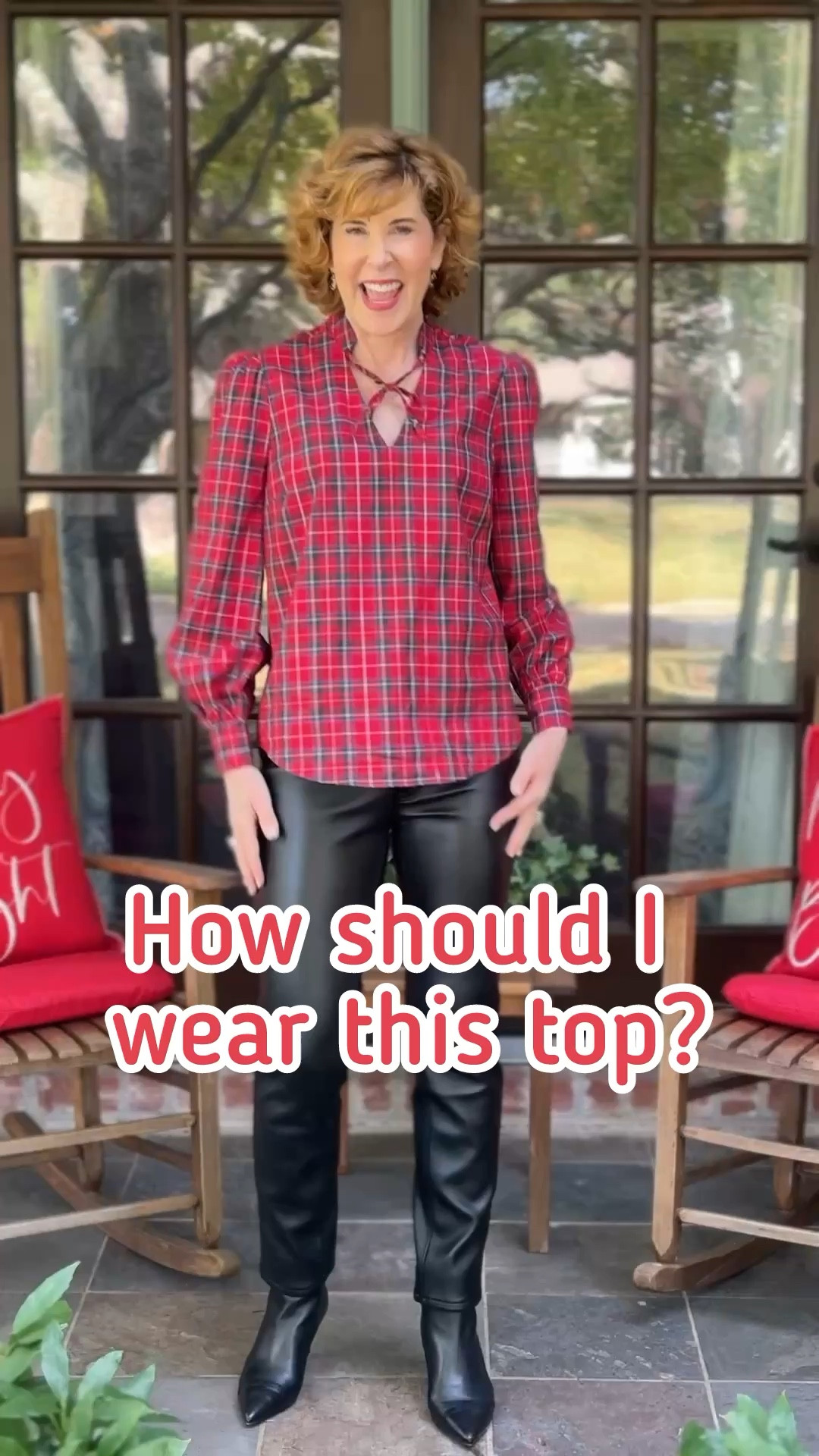 This versatile holiday plaid top looks amazing untucked, half-tucked, or fully-tucked! 

I love it paired with faux leather jeans and black kitten heels booties!

#LTKHoliday #LTKOver40 #LTKWatchNow
