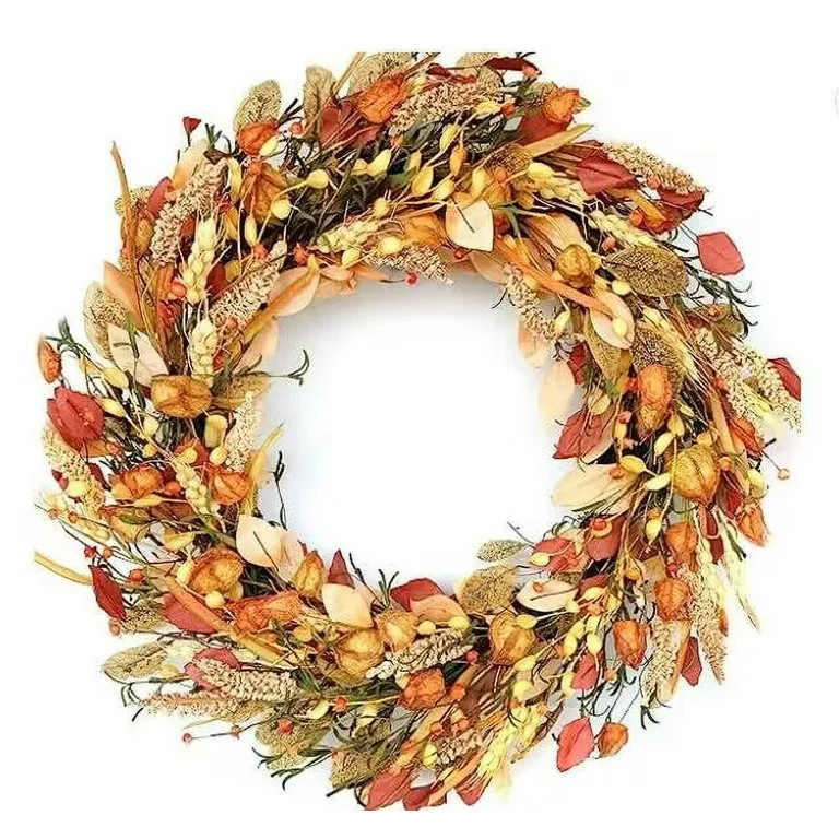 22-23 inch Fall Wreath Berries Front Door Wreath Artificial Leaves Grain Wreath Harvest Wheat Ear... | Walmart (US)