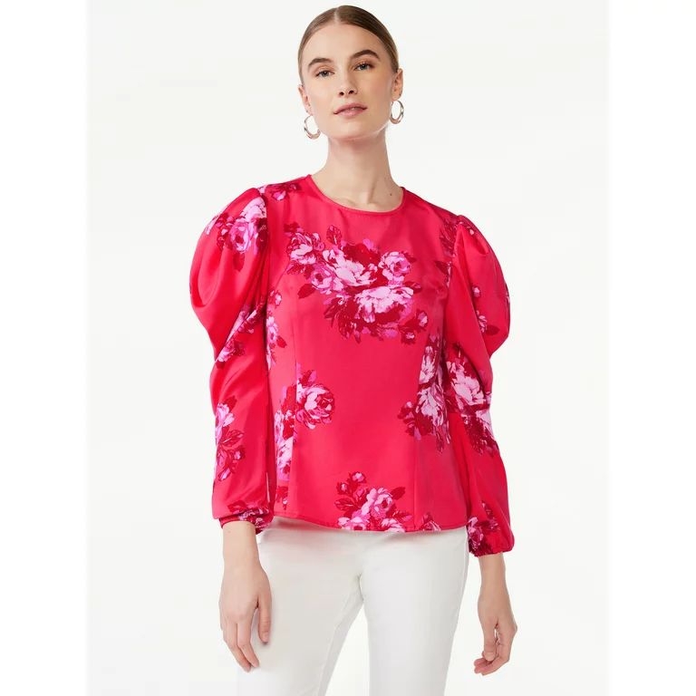 Scoop Women's Print Top with Blouson Sleeves, Sizes XS-XXL | Walmart (US)